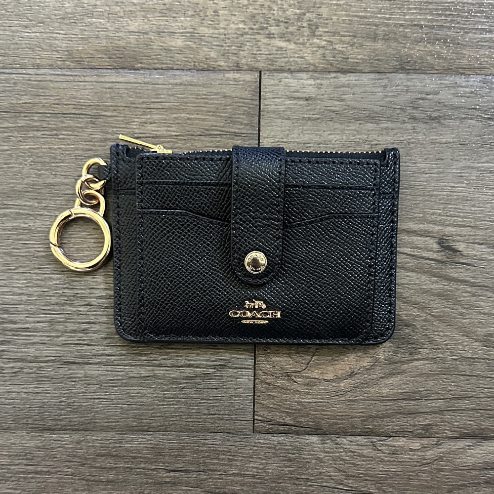 Coach Black Textured Leather Key & Card Holder